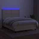 kontinentalseng med LED-lys 140x190 cm stof cremefarvet
