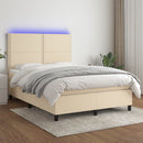 kontinentalseng med LED-lys 140x190 cm stof cremefarvet