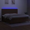 kontinentalseng med LED-lys 200x200 cm stof mørkebrun