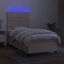 kontinentalseng med LED-lys 80x200 cm stof cremefarvet