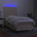 kontinentalseng med LED-lys 100x200 cm stof cremefarvet