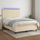kontinentalseng med LED-lys 140x190 cm stof cremefarvet