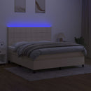 kontinentalseng med LED-lys 160x200 cm stof cremefarvet