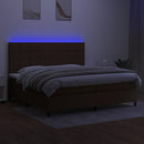 kontinentalseng med LED-lys 200x200 cm stof mørkebrun