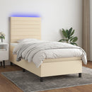 kontinentalseng med LED-lys 90x190 cm stof cremefarvet