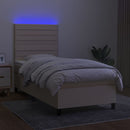 kontinentalseng med LED-lys 90x200 cm stof cremefarvet