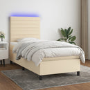 kontinentalseng med LED-lys 100x200 cm stof cremefarvet
