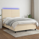 kontinentalseng med LED-lys 140x190 cm stof cremefarvet