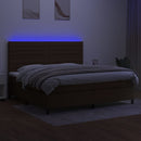 kontinentalseng med LED-lys 200x200 cm stof mørkebrun
