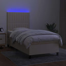kontinentalseng med LED-lys 90x190 cm stof cremefarvet