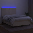 kontinentalseng med LED-lys 140x190 cm stof cremefarvet