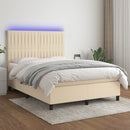 kontinentalseng med LED-lys 140x190 cm stof cremefarvet