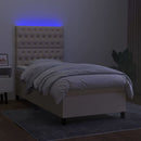 kontinentalseng med LED-lys 80x200 cm stof cremefarvet