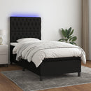 kontinentalseng med LED-lys 90x190 cm stof sort