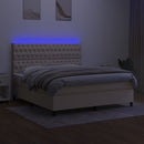 kontinentalseng med LED-lys 160x200 cm stof cremefarvet