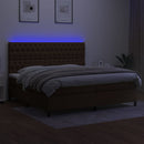 kontinentalseng med LED-lys 200x200 cm stof mørkebrun