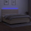 kontinentalseng med LED-lys 200x200 cm stof cremefarvet