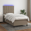 kontinentalseng med LED-lys 90x200 cm stof gråbrun