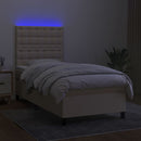 kontinentalseng med LED-lys 90x200 cm stof cremefarvet
