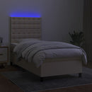 kontinentalseng med LED-lys 100x200 cm stof cremefarvet