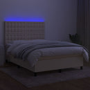 kontinentalseng med LED-lys 140x200 cm stof cremefarvet