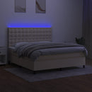 kontinentalseng med LED-lys 180x200 cm stof cremefarvet