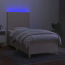 kontinentalseng med LED-lys 80x200 cm stof cremefarvet