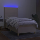 kontinentalseng med LED-lys 90x200 cm stof cremefarvet