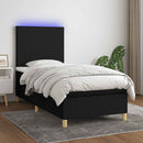 kontinentalseng med LED-lys 100x200 cm stof sort