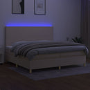 kontinentalseng med LED-lys 200x200 cm stof cremefarvet