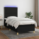 kontinentalseng med LED-lys 80x200 cm stof sort