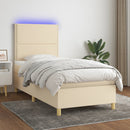 kontinentalseng med LED-lys 90x190 cm stof cremefarvet