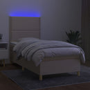 kontinentalseng med LED-lys 100x200 cm stof cremefarvet
