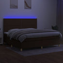 kontinentalseng med LED-lys 200x200 cm stof mørkebrun
