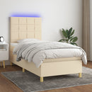 kontinentalseng med LED-lys 90x190 cm stof cremefarvet
