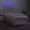 kontinentalseng med LED-lys 100x200 cm stof cremefarvet