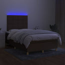 kontinentalseng med LED-lys 120x200 cm stof mørkebrun