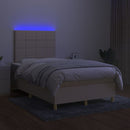 kontinentalseng med LED-lys 120x200 cm stof cremefarvet