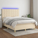kontinentalseng med LED-lys 140x200 cm stof cremefarvet