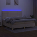 kontinentalseng med LED-lys 200x200 cm stof cremefarvet