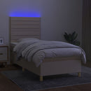 kontinentalseng med LED-lys 80x200 cm stof cremefarvet