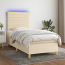 kontinentalseng med LED-lys 80x200 cm stof cremefarvet