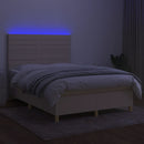 kontinentalseng med LED-lys 140x190 cm stof cremefarvet