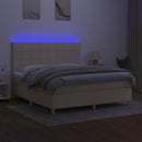 kontinentalseng med LED-lys 160x200 cm stof cremefarvet