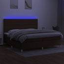 kontinentalseng med LED-lys 200x200 cm stof mørkebrun