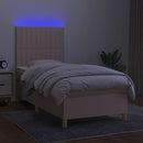 kontinentalseng med LED-lys 80x200 cm stof cremefarvet