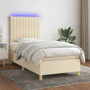 kontinentalseng med LED-lys 90x190 cm stof cremefarvet