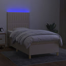 kontinentalseng med LED-lys 90x200 cm stof cremefarvet