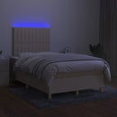 kontinentalseng med LED-lys 120x200 cm stof cremefarvet