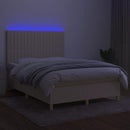 kontinentalseng med LED-lys 140x190 cm stof cremefarvet